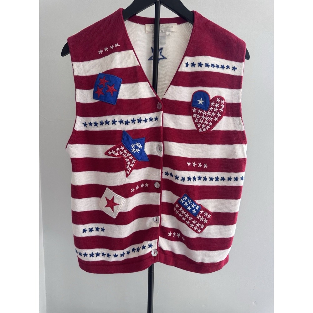 Vintage Great CavalierUSA Flag Red White and Blue Patriotic Women Vest Sz M